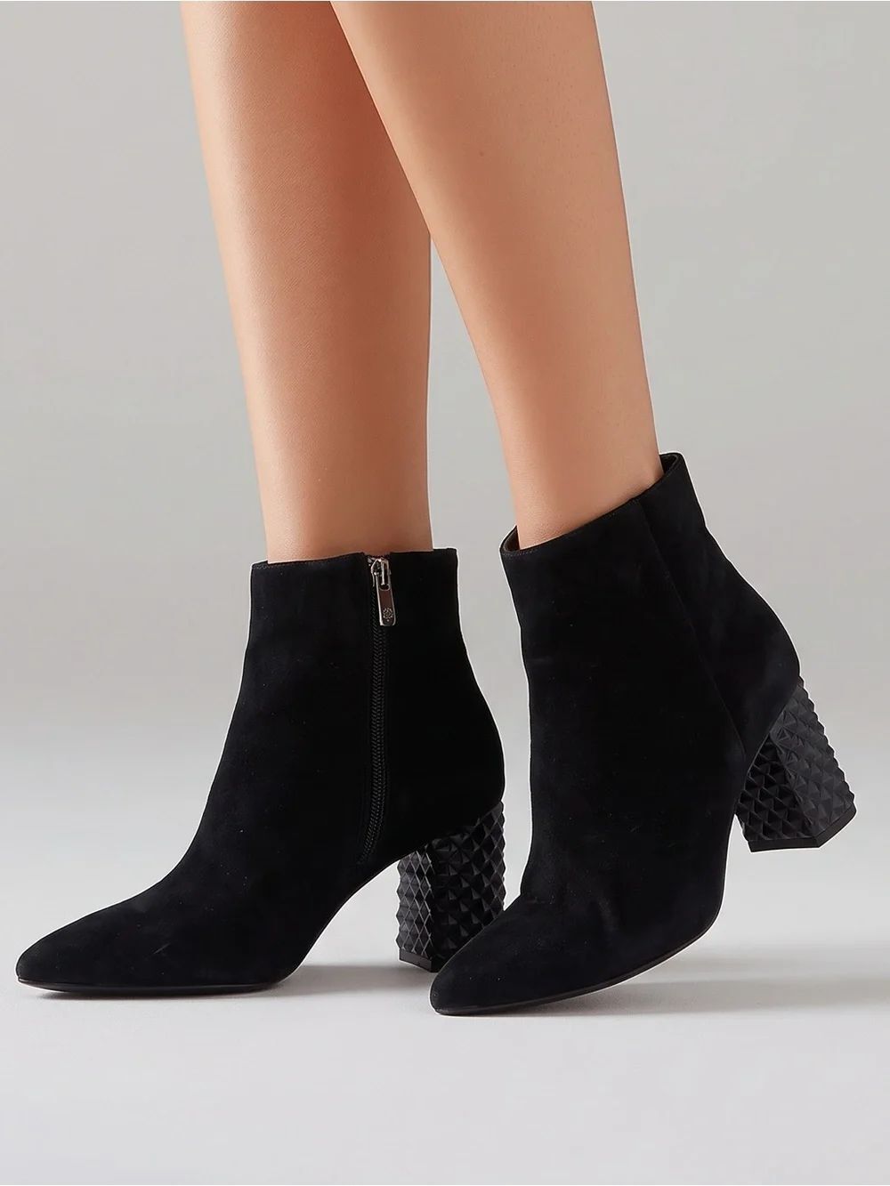 ANTONIO MELANI | Black Suede Studded Geometric Heel Ankle Boots Women’s Size 7.5